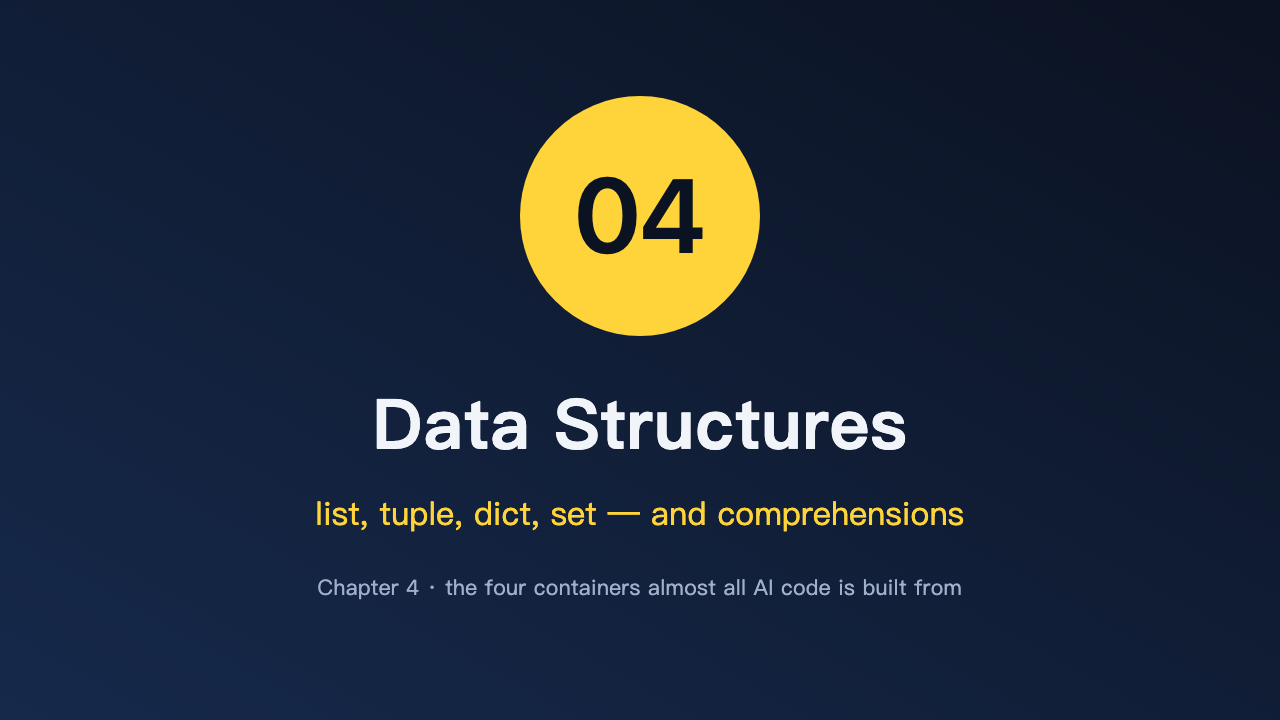 Chapter 04 — Data structures: list, tuple, dict, set (and comprehensions)