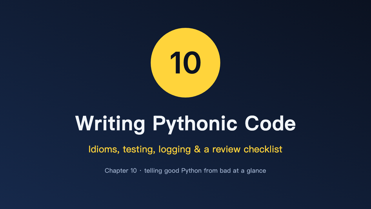 Chapter 10 — Writing (and judging) Pythonic code: idioms, testing, logging, and a review checklist