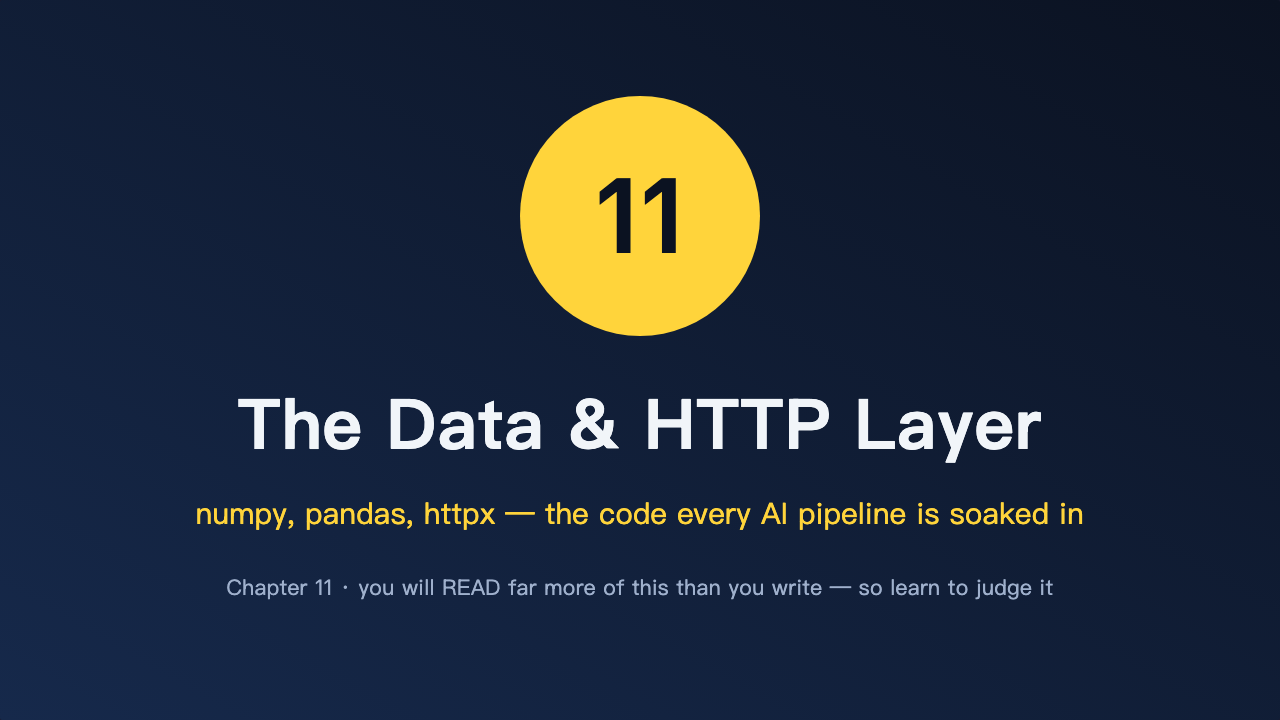 Chapter 11 — The data & HTTP layer you must be able to read (numpy, pandas, httpx)