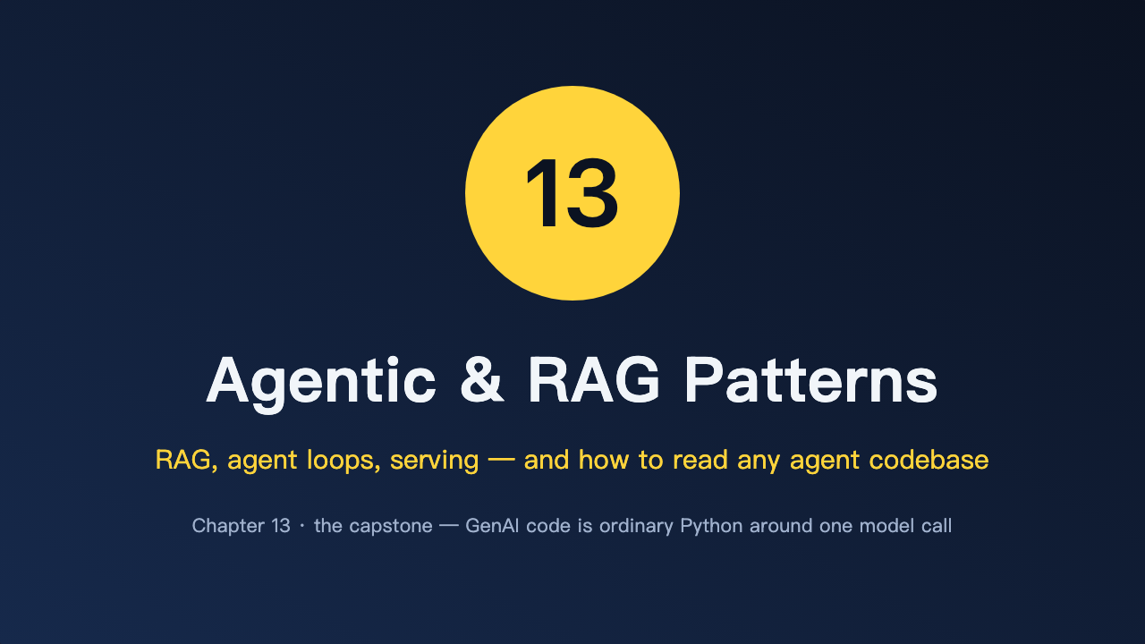 Chapter 13 — Agentic & RAG patterns, serving, and how to read a real agent codebase (capstone)